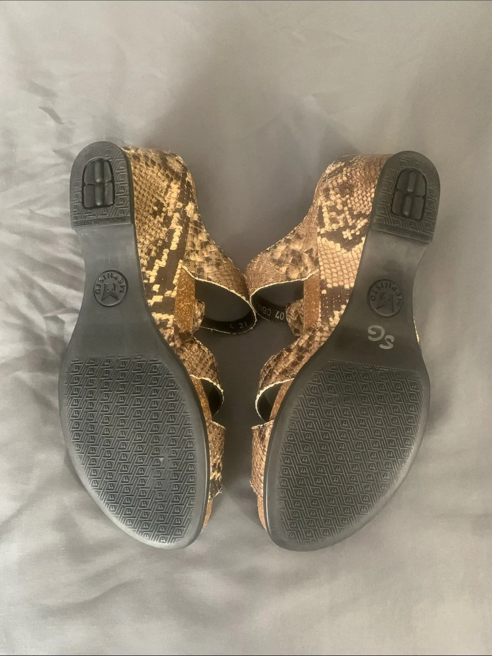Mephisto Women's Brown Snake-Print Wedge Sandals